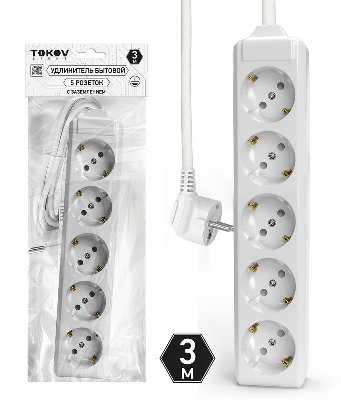 Удлинитель 5х3м с заземл. 10А 3х1.5 TOKOV LIGHT TKL-C01-BU5-3-1.5-Z