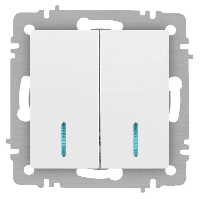 Выключатель 2-кл. СП Accent 6-105-01М 10А IP20 250В с подсветкой AL/CU бел. матов. Intro Б0063507