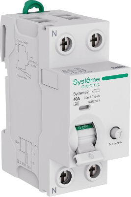 Выключатель дифференциального тока 2п 40А 30мА тип A Systeme9 230В SE S9R22240