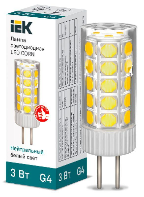 Лампа светодиодная Corn 3Вт капсульная 4000К нейтр. бел. G4 12В керамика IEK LLE-Corn-3-012-40-G4
