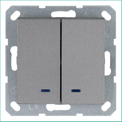 Выключатель 2-кл. 10А IP20 с подсветкой механизм алюм. Jasmart G3023NS