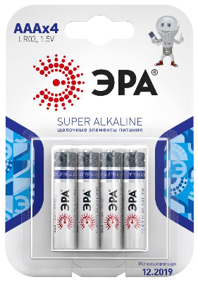 Элемент питания алкалиновый AAA/LR03 LR03-4BL (блист.4шт) Эра C0038451