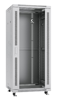 Шкаф монтажный телекоммуникационный напольный SH-05C-27U60/100 19дюйм для распред. и серверн. оборудования 27U 600х1000х1388мм передн. стеклян. и задн. сплошн. метал. двери ручка с замком сер. (RAL 7035) Cabeus 7055c