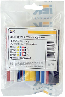Набор трубок термоусадочных тонкостен. ТТУ 2/1; 4/2; 6/3; 8/4 (З; С; К; Ч) 20х8см разноцвет. IEK UDRS-D2-D8-10-3