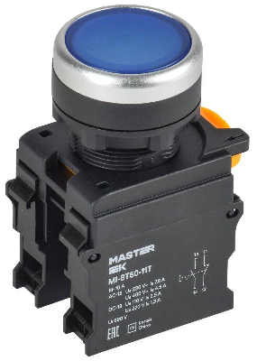 Кнопка d22мм 1НО+1НЗ MASTER с фиксацией син. IEK MI-BT60-11T-3-21-K07