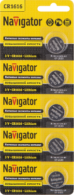 Элемент питания литиевый CR1616 94 779 NBT-CR1616-BP5 (блист.5шт) Navigator 94779