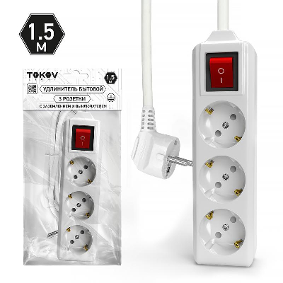 Удлинитель 3х1.5м с заземл. с выкл. 10А 3х1.5 TOKOV ELECTRIC TKL-C01-BU3-1.5-1.5-ZV