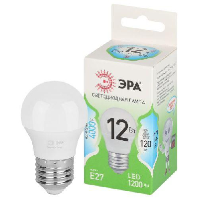 Лампа светодиодная GREEN LINE P45-12W-840-E27 GL 12Вт шар 4000К яркий свет бел. E27 Эра Б0067050