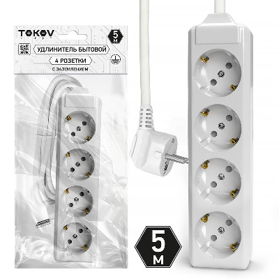 Удлинитель 4х5м с заземл. 10А 3х1.5 TOKOV LIGHT TKL-C01-BU4-5-1.5-Z