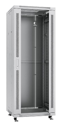Шкаф монтажный телекоммуникационный напольный SH-05C-32U60/60 19дюйм для распред. и серверн. оборудования 32U 600х600х1610мм передн. стеклян. и задн. сплошн. метал. двери ручка с замком сер. (RAL 7035) Cabeus 7046c