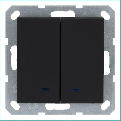 Выключатель 2-кл. 10А IP20 с подсветкой механизм черн. матовый soft touch Jasmart G3023NPB