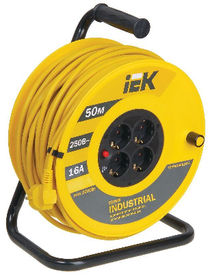 Удлинитель на катушке 4х50м с заземл. 16А IP20 Industrial УК50 3х1.5 термозащита IEK WKP15-16-04-50