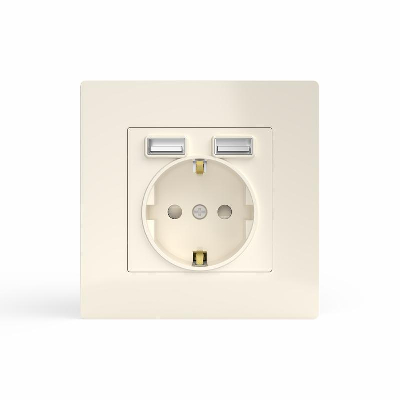 Розетка 1-м СП Pixel с заземл. с 2-мя заряд. устр. USB тип A+A механизм беж. TOKOV ELECTRIC TKE-PX-R1U2A-C02