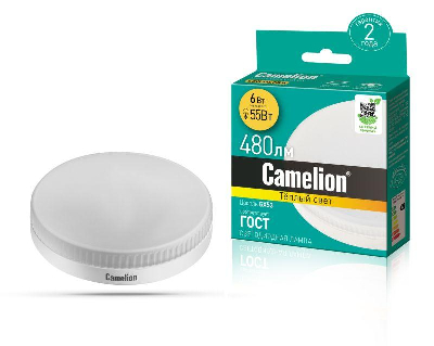 Лампа светодиодная LED6-GX53/830/GX53 6Вт 220В Camelion 13542