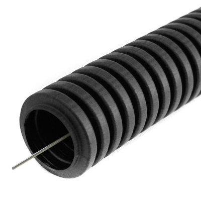 Труба гофрированная ПВХ легкая d40мм с протяжкой 350 Н черн. (уп.15м) Промрукав PR01.0089