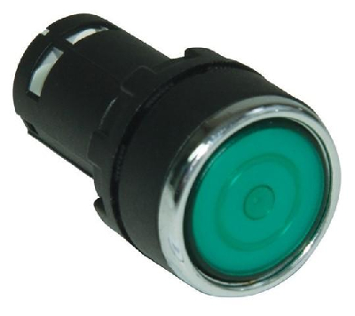 Кнопка нажимная моноблочная с фиксацией 22мм IP 40 1НО зел. EMAS MB100FY