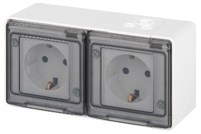 Розетка Эксперт 11-2503-01 2х2P+E гориз. IP55 16А-250В ОУ бел. Эра Б0063264