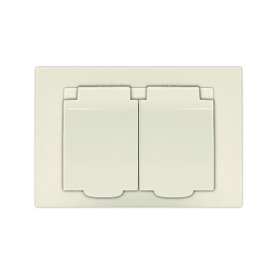 Розетка 2-м СП Афина 16А IP20 с заземл. c крышкой в сборе сл. кость (ivory) Universal A0031-I