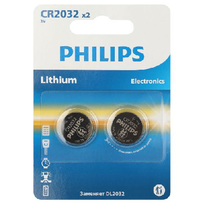 Элемент питания литиевый CR2032 (блист.2шт) CR2032P2/51 Philips Б0062716