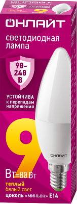 Лампа светодиодная 90 537 OLL-C37-9-230-2.7К-E14-FR 9Вт свеча 2700К E14 90-240В PRO ОНЛАЙТ 90537