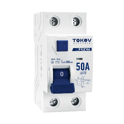 Выключатель дифференциального тока (УЗО) 2п (1P+N) 50А 300мА тип AC 6кА PRIZMA TOKOV ELECTRIC TKE-PZ60-RCDM-2-50-300-AC