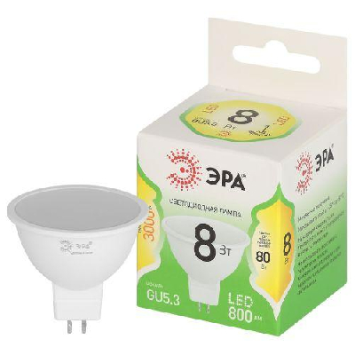 Лампа светодиодная GREEN LINE MR16-8W-830-GU5.3 GL 8Вт софит 3000К свет тепл. GU5.3 Эра Б0067082