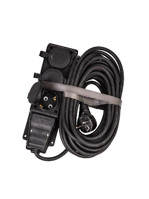 Удлинитель на каучуковой колодке 3х10м 16А IP44 250В 4кВт каучук КГ 3х2.5 черн. УХз16 Россия КОСМОС YKsm10m-3g(16A)KG-B